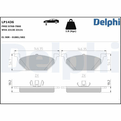 Delphi LP1436 Front Brake Pad Bora/Golf IV 146mm — Brake Pads