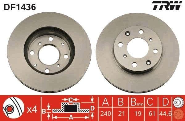 TRW DF1436 Front Brake Disc for Honda Civic 91-01 - 240mm Ventilated Design — Brake Rotors & Drums