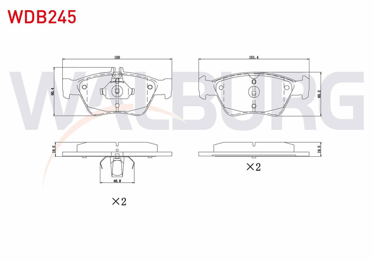 WALBURG WDB245 Brake Pad Front Mercedes E Series (W210) E 230 1995-2002 / (W210) E 200 1995-2002 / (W210) E 200 — Brake Pads