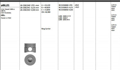 King 182582340 Piston 86.01 mm (Std) Ford Transit V347 2.2 TDCi Duratorq (100 Ps) (Rıken with Piston Rin — Pistons & Rotating