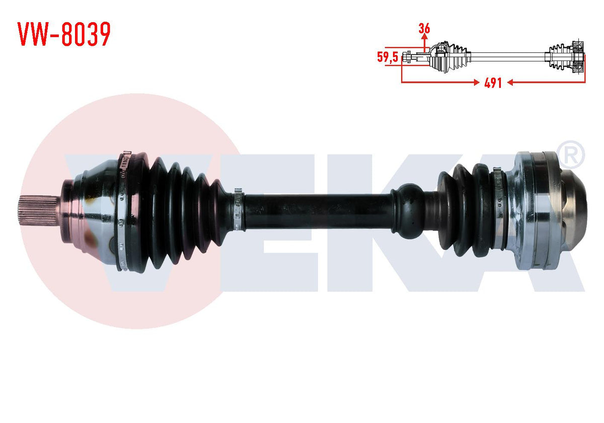 Veka VW-8039 Complete Axle Left Front Length 491mm Volkswagen Golf V (1K1) 2.0 TDI M-T 6 Speed Cff — Axles, CV Joints & Boots