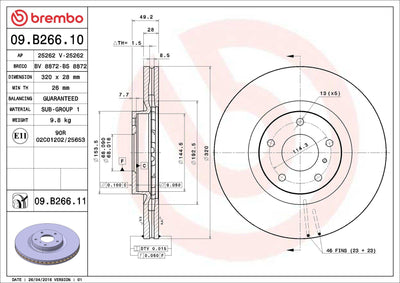 Brembo 09.B266.11 Brake Disc Front Air-(320-5)-UV Coated (Infıntı M35 06 / 12 3.5 / M45 06 / 12 4.5) — Brake Rotors & Drums
