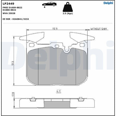 Delphi LP2449 Brake Pad Front BMW F20 F22 F23 F30 F31 F35 F80 — Brake Pads