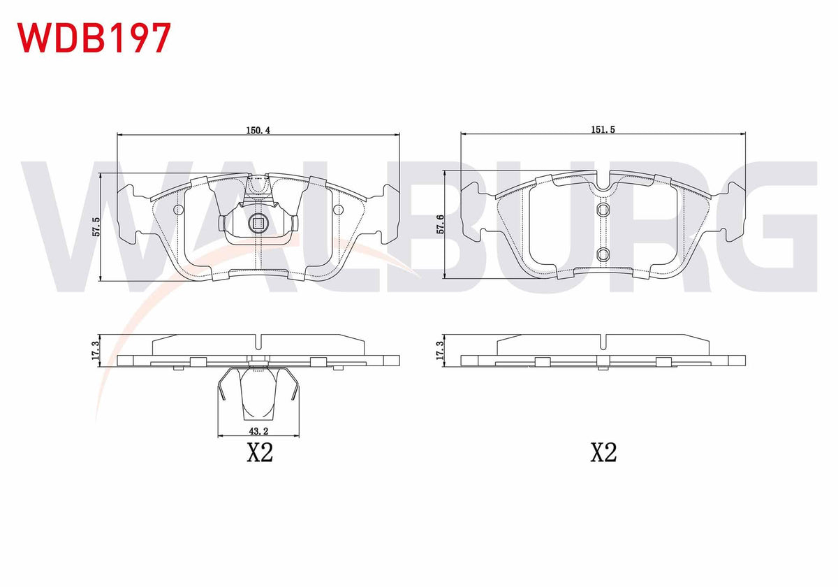 WALBURG WDB197 Brake Pad Front BMW 3 Series (E36) 318 i 1990-1998 / (E36) 320 i 1990-1998 / 3 Series (E46) 316 i — Brake Pads