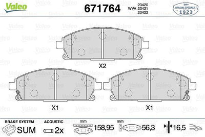 Valeo 671764 Brake Pad Front Honda Accord VII/Civic VIII-IX/FR-V; Nissan X-Trail/Pathfinder — Brake Pads