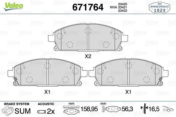 Valeo 671764 Brake Pad Front Honda Accord VII/Civic VIII-IX/FR-V; Nissan X-Trail/Pathfinder — Brake Pads