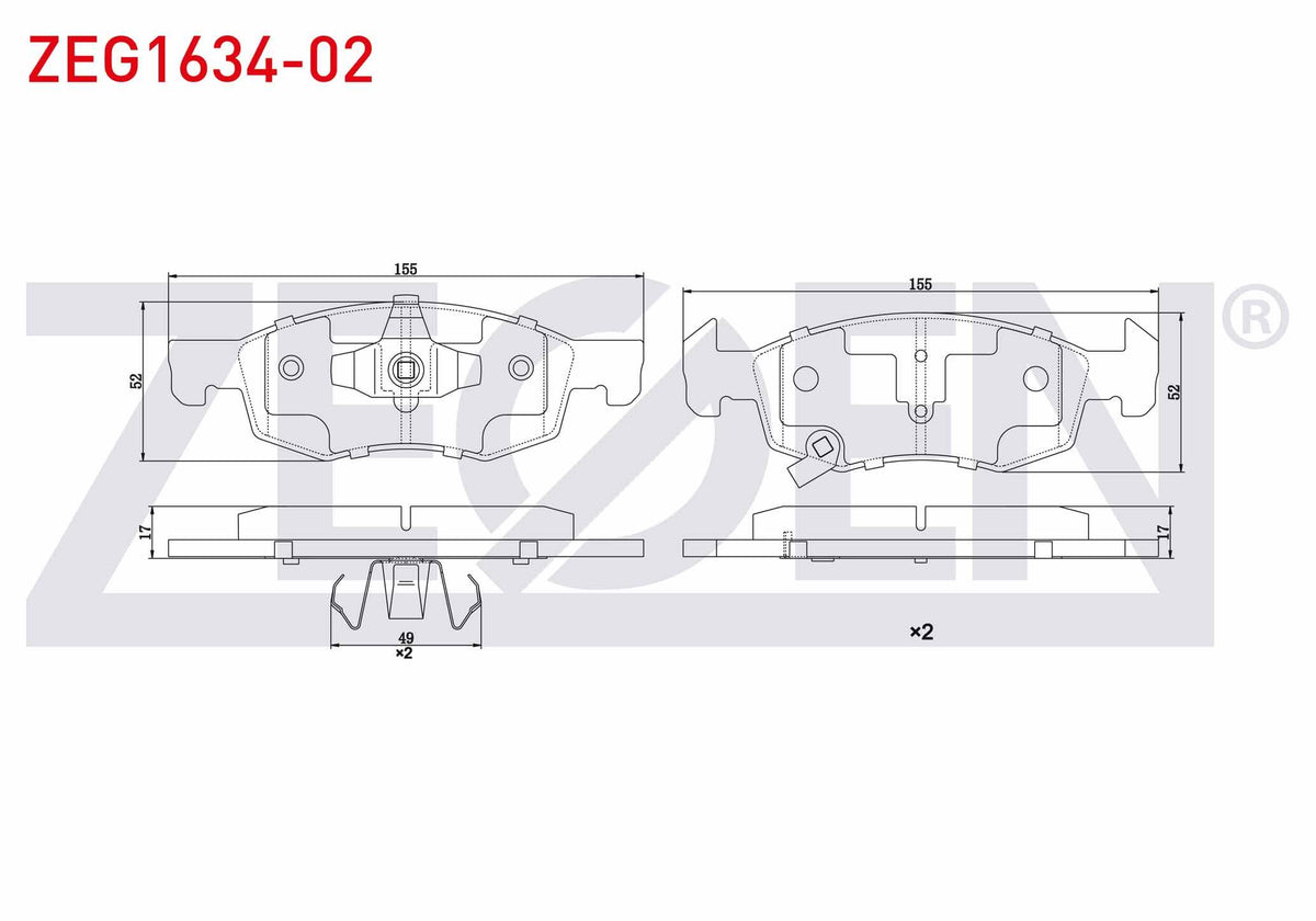 Zegen ZEG1634-02 Brake Pad Front with Wear Indicator Opel Corsa E 1.4 14 Rim 2014-/ Corsa E 1.2 14 Rim 2014