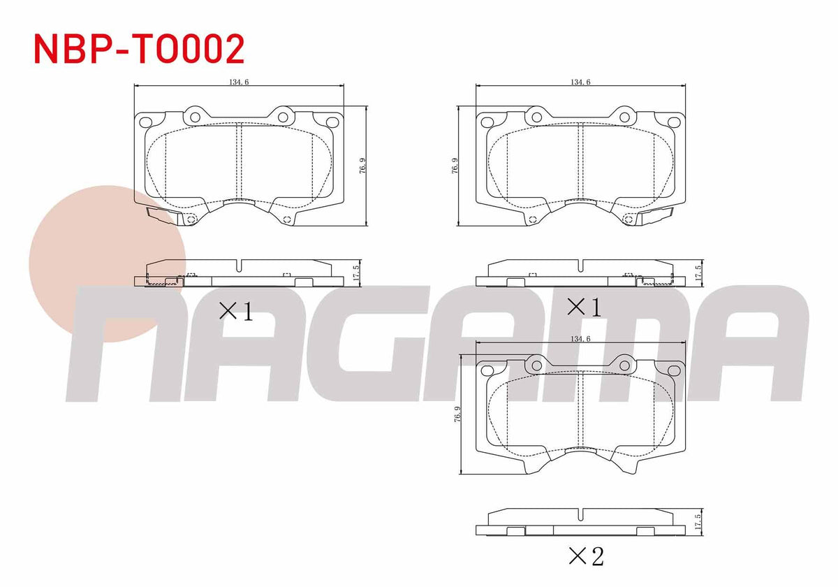 NAGAMA NBP-TO002 Brake Pad Front with Wear Indicator Toyota HI-Lux VIII Revo Pick Up 2.4 D 4X2 Esplı 2015-/ HI-Lux Pick Up 2.5 D 2005-2008 / Land Cruiser (J12) 3.0 D-4.0i 2002-2008 / Mitsubishi Pajero IV
