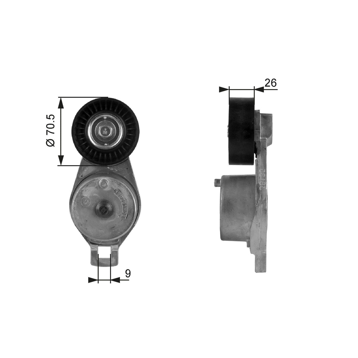 Gates T38185 Belt Tensioner Housing Jeep Cherokee KJ / Voyager RG / Wrangler II 2.4 / Voyager IV 3.3.8 — Pulleys & Tensioners