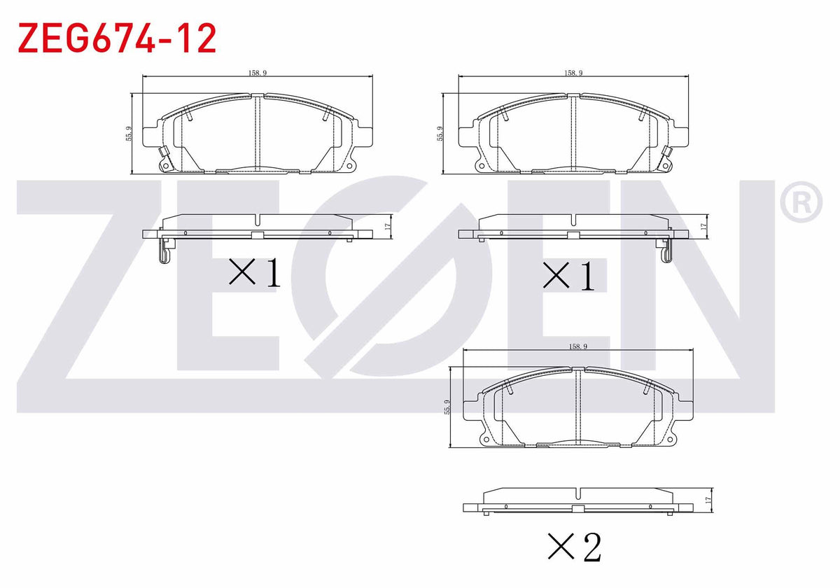 Zegen ZEG674-12 Brake Pad Front with Wear Indicator Nissan X-Trail (T30) 2.0i 2001-2007 / X-Trail (T30) 2.5i 200 — Brake Pads