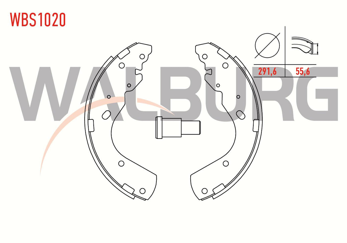 WALBURG WBS1020 Brake Shoe Rear 291,6X55,6 Ford Ranger (Er) 1999-2006 / Ranger (Et) 2002-2006 / Maz — Brake Cables & Hardware