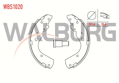 WALBURG WBS1020 Brake Shoe Rear 291,6X55,6 Ford Ranger (Er) 1999-2006 / Ranger (Et) 2002-2006 / Mazda B Series (Un) 2.5 TD 1998-2006 / Bt50 2.5 Cd 2006