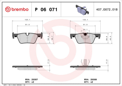 Brembo P06071 Brake Pad Rear BMW F20/F21/F22/F23/F30/F31/F32/F33/F34/F36/F80 — Brake Pads