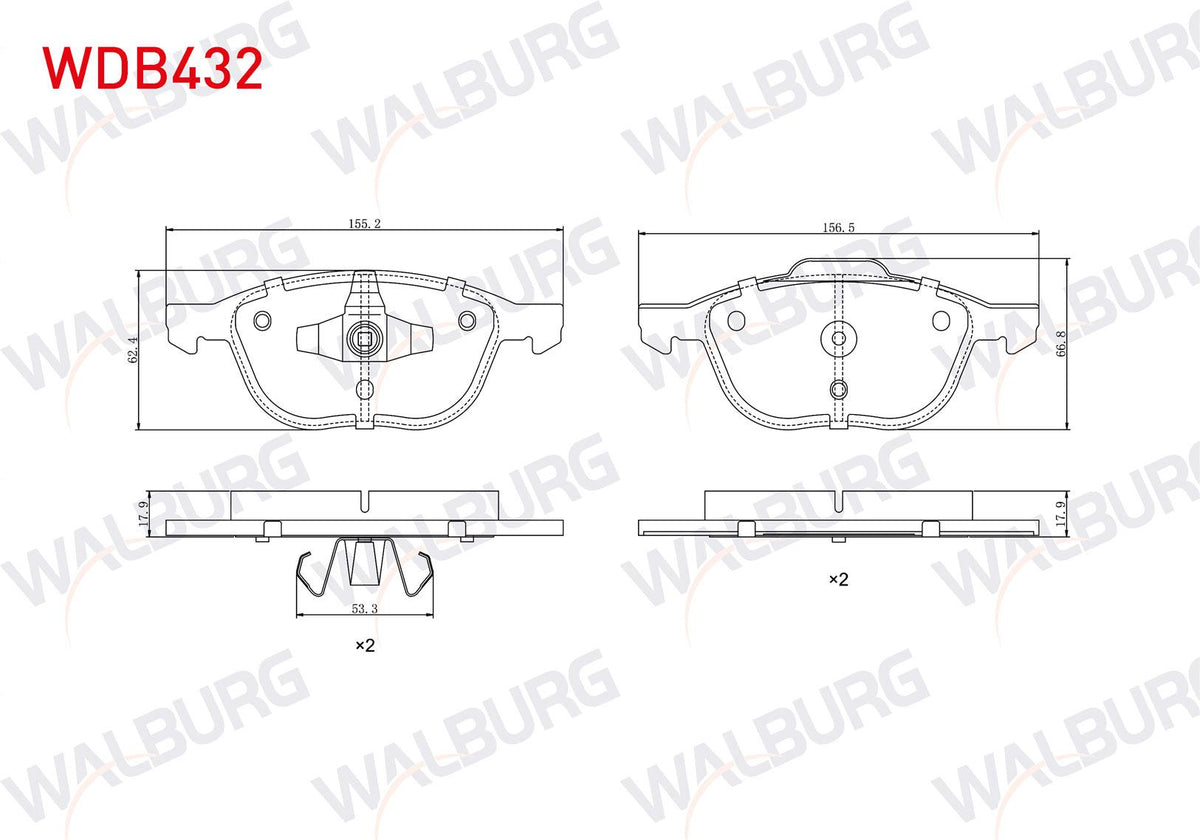 WALBURG WDB432 Brake Pad Front Ford Focus II 1.6i 2004-2011 / Focus II 1.6 TDCi 2004-2011 / C-Max I 1.6 TDCi 200 — Brake Pads