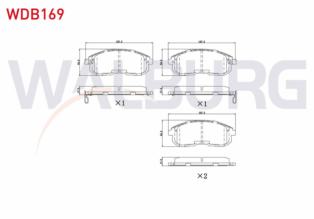 WALBURG WDB169 Brake Pad Front with Wear Indicator Cable Drilled Nissan Juke 1.5 dCi 2010-/ Juke 1.6 DiG-T 2010-/ Juke 1.6 2010-/ Maxima (J30) 3.0i V6 1988-1994 / 200 Sx (S13) 1.8 1988-1994