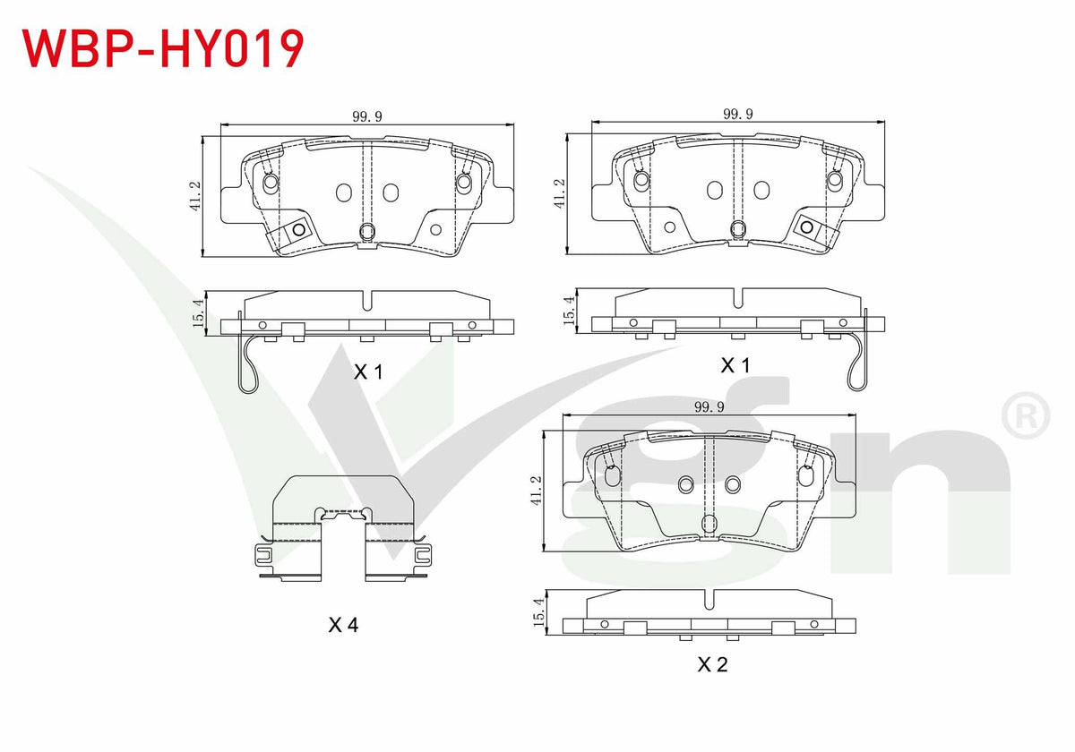 WGN WBP-HY019 Brake Pad Rear Cable Drilled Hyundai Accent Blue 1.4-1.6 CRDi 2012-/ Elantra 1.6 CRDi-1.6 D-Cvvt 2 — Brake Pads