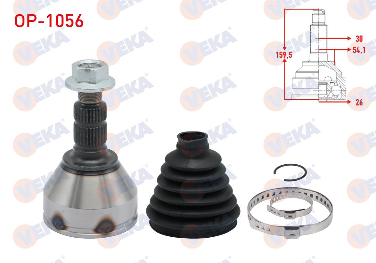 Veka OP-1056 CV Joint Left-Right Front Outer Opel Insignia 1.6 T 30X26x53.8 Length 160mm 2008 — Axles, CV Joints & Boots