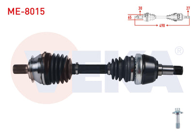 Veka ME-8015 Complete Axle Right Front Length 498mm Mercedes A Series (W176) A80 CDI-A200 CDI-A200 — Axles, CV Joints & Boots