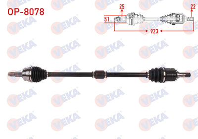Veka OP-8078 Complete Axle Right Front Length 923mm Opel Corsa E 1.3 CDTi 2014 — Axles, CV Joints & Boots