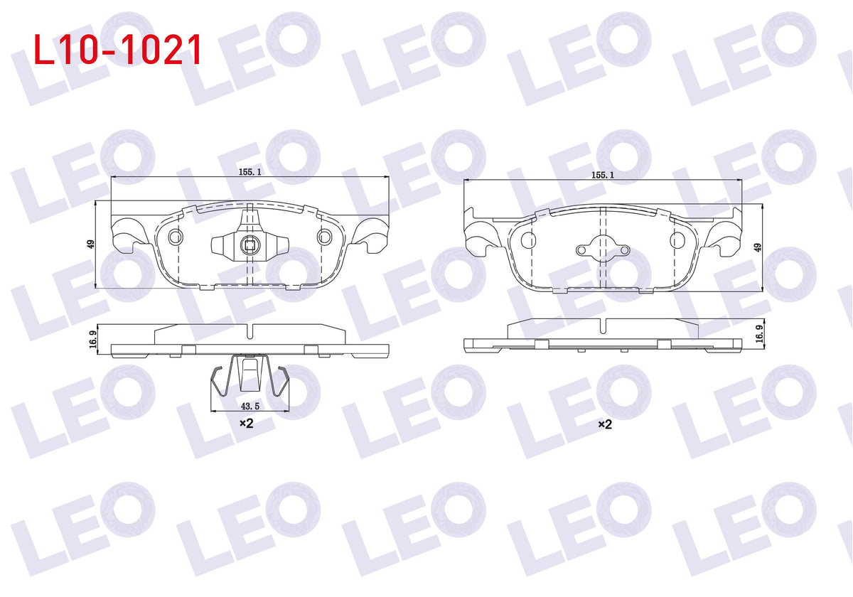 LEO L10-1021 Brake Pad Front Renault Clio IV 1.5 dCi 2012-/ Clio IV 0.9 TCE 2012-/ Clio IV 1.2 16V 2012-/ Clio I — Brake Pads