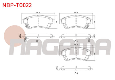 NAGAMA NBP-TO022 Brake Pad Front with Wear Indicator Cable Drilled Toyota Corolla (_E10_) 1.3i 1992-1997 / Corol — Brake Pads