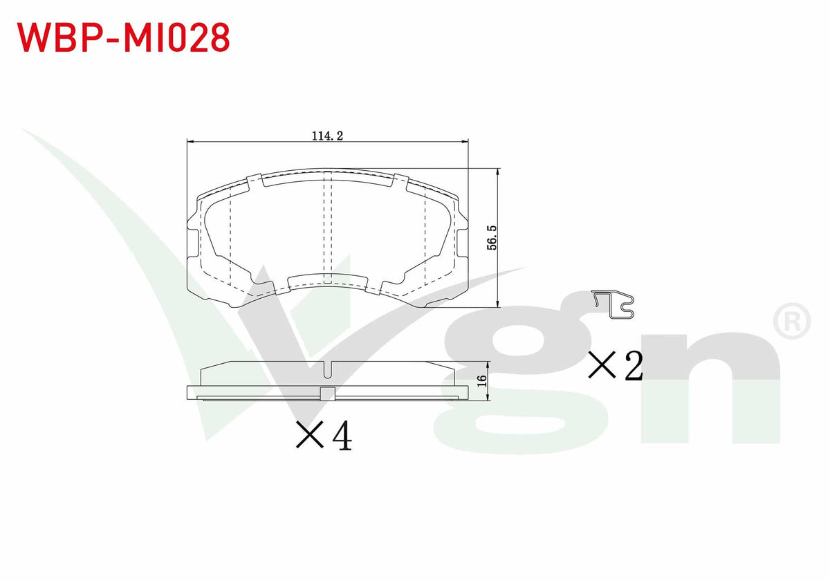 WGN WBP-MI028 Brake Pad Front Mitsubishi Lancer (Csw) 1.6 15.5mm 2003-2008 — Brake Pads
