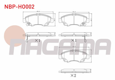 NAGAMA NBP-HO002 Brake Pad Front with Wear Indicator Honda Civic VI 1.4i 1995-2001 / Civic VI 1.5i 1995-2001 / City 1.4i 2006-/ Jazz II (Gd) 1.4i 2002-2004