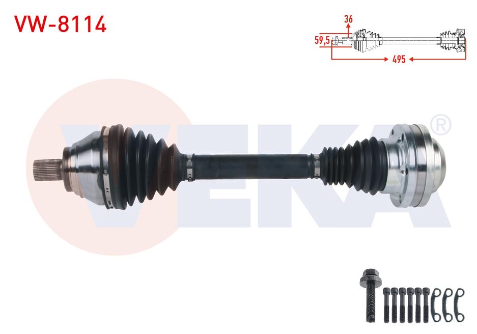 Veka VW-8114 Complete Axle Left Front Length 495mm Volkswagen Golf V (1K1) 1.4 TSI A-T 2003-2009 / — Axles, CV Joints & Boots