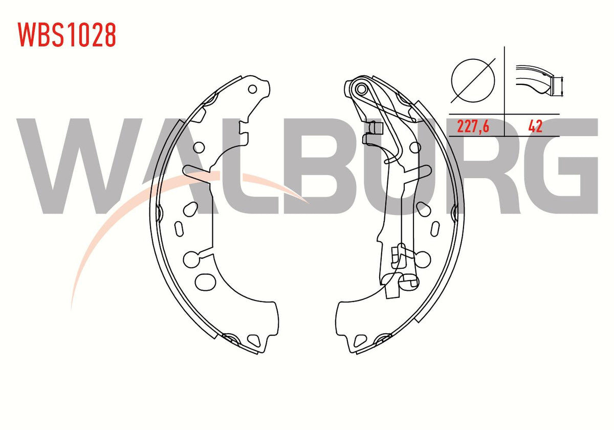 WALBURG WBS1028 Brake Shoe Rear Fiat Linea (323) 1.3 Mjt with Lever 228X40 mm 2007-/ Grande Punto 1 — Brake Cables & Hardware
