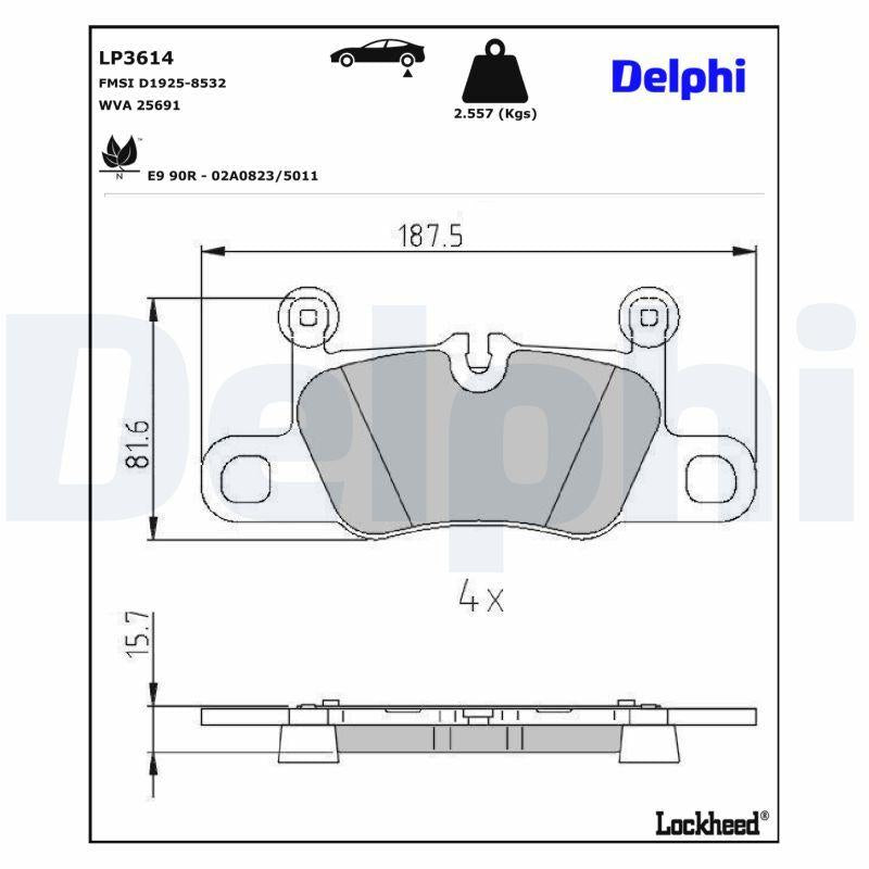 Delphi LP3614 Brake Pad Rear Porsche 911 Carrera Cabrio Targa Tavan 3.0 3.8 12- — Brake Pads
