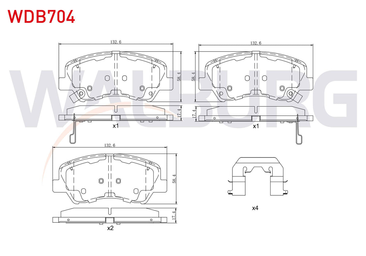 WALBURG WDB704 Brake Pad Front with Wear Indicator Cable Drilled Hyundai Accent Blue 1.4 Cvvt 2012-/ 1.6 CRDi 2012-/ Bayon (Bc3) 1.4 MPI 2021-/ Kia Rio III 1.4 CRDi 2011-2014 / Rio III 1.4 Cvvt 2011-2014 /