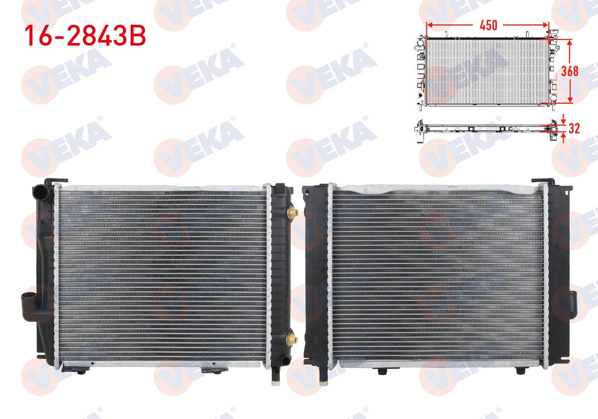 Veka 16-2843B Water Radiator Brazing Mercedes (W124) 260E-280E-300E-300Te-320E-320Te-E280-E300-E320 A-T / — Radiators & Fans