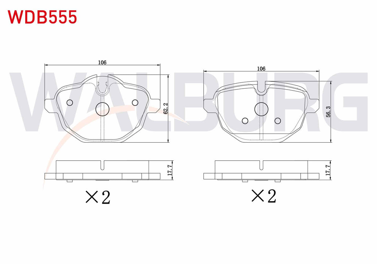 WALBURG WDB555 Brake Pad Rear 5 Series (F10) 525 D-520 i-520 D 2010-/ 5 Series (E60) 530 D-520 i-530 i 2003-2010 — Brake Pads