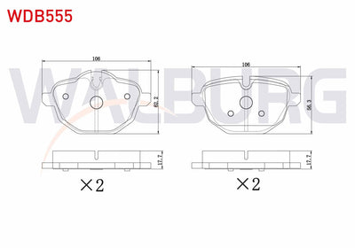 WALBURG WDB555 Brake Pad Rear 5 Series (F10) 525 D-520 i-520 D 2010-/ 5 Series (E60) 530 D-520 i-530 i 2003-2010 — Brake Pads