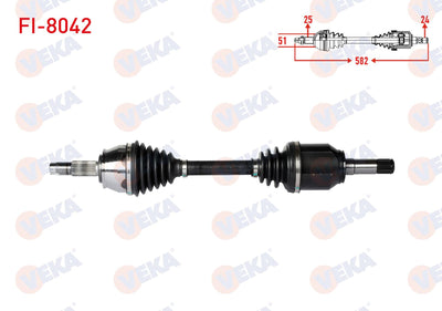 Veka FI-8042 Complete Axle Left Front Fiat Fiorino (225) 1.3 Mjt Length 582mm 2007-2013 — Axles, CV Joints & Boots