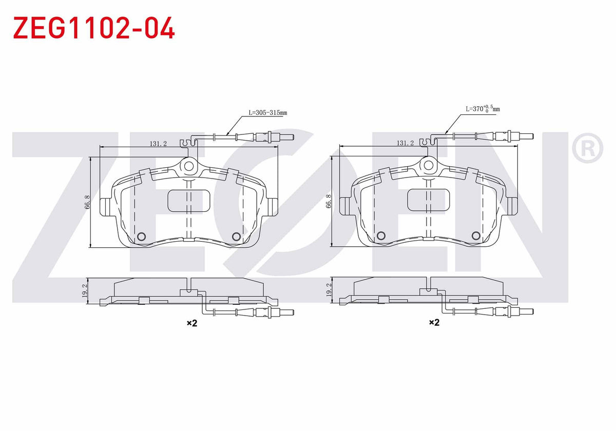 Zegen ZEG1102-04 Brake Pad Front with Connector Peugeot 407 (6D) 1.6 HDi 110 Hp 2004-2011 / Peugeot 407 (6D) 1.8 — Brake Pads