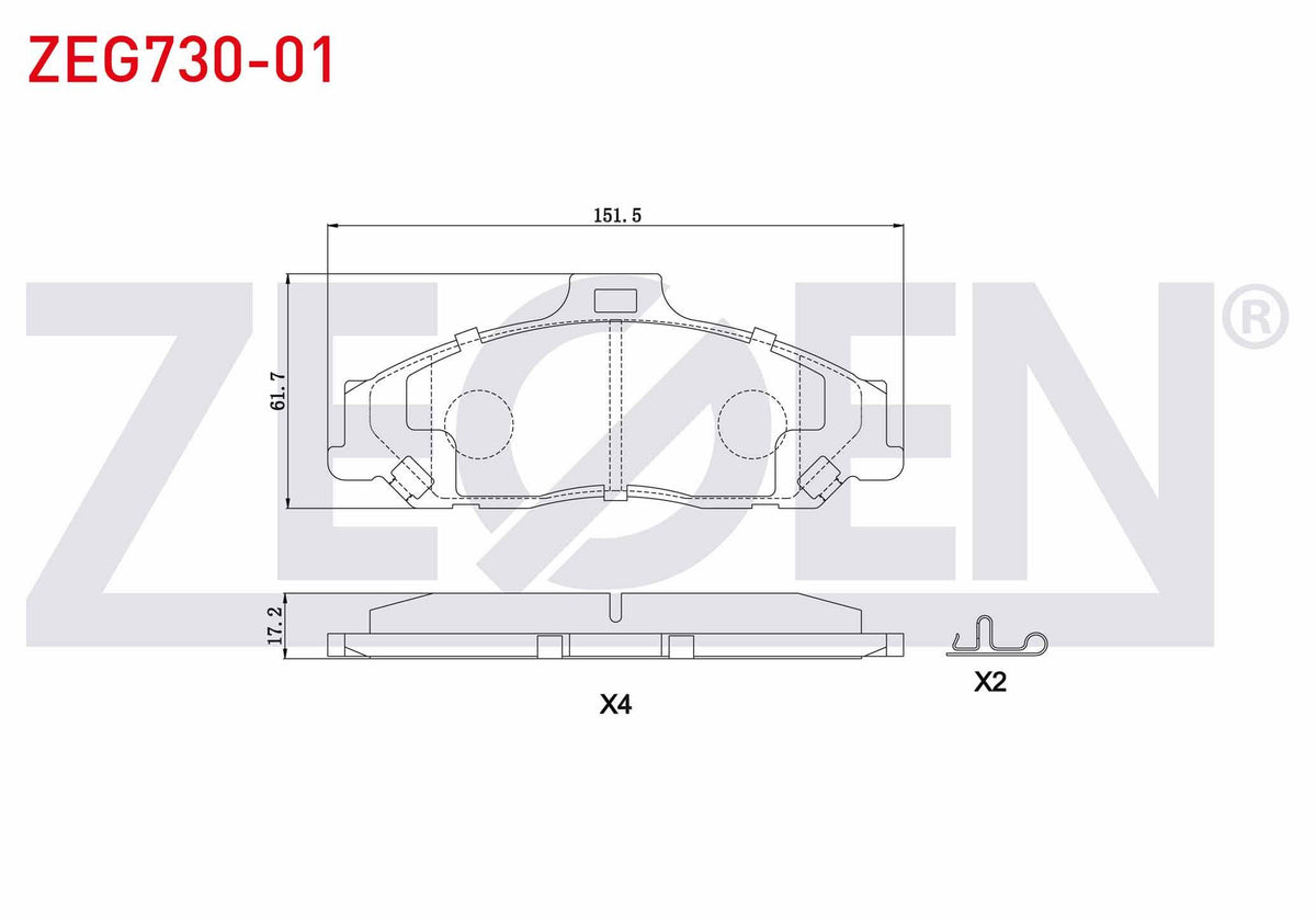Zegen ZEG730-01 Brake Pad Front Ford Ranger 2.5 TDCi 4X4 1999-2002 / Ranger 2.2 TDCi 1999-2002 / Ranger 3.0 TDCi — Brake Pads