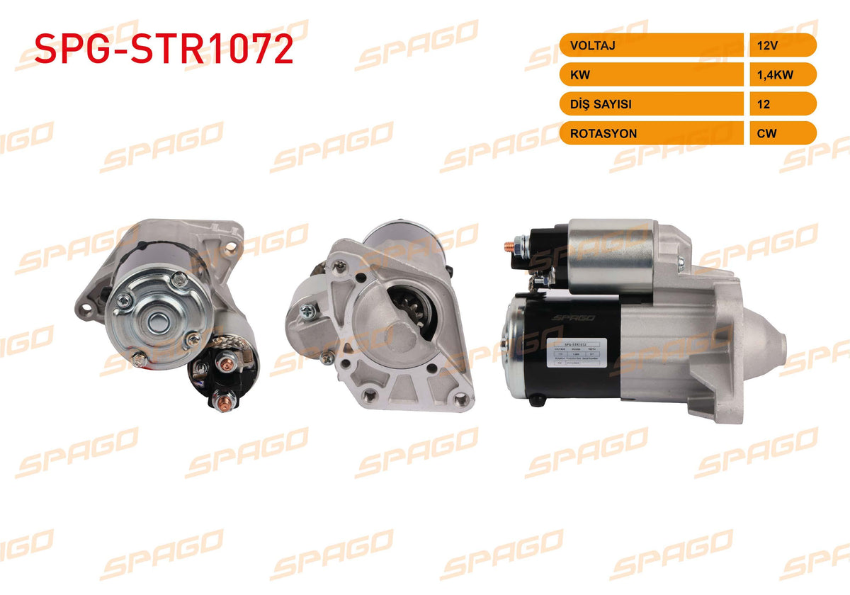 SPAGO SPG-STR1072 Starter Motor 12V 1.5Kw 12 Outer Cw Traffic III-Talisman / Qashqai II-X-Trail III (1. — Starting & Charging