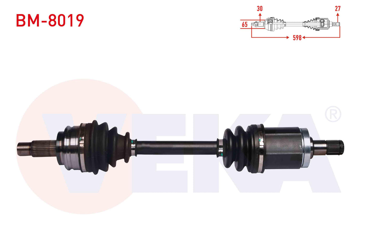 Veka BM-8019 Complete Axle Left Front BMW X3 (E83) 2.0 D X-Drive Length 598 mm 2004-2010 — Axles, CV Joints & Boots