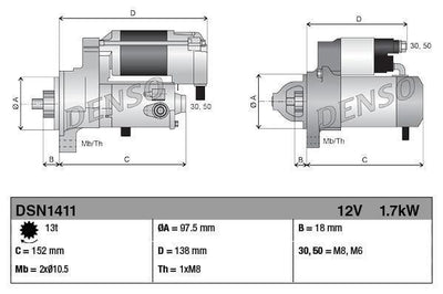 DENSO DSN1411 Starter Motor - Compatible with Range Rover Sport & Evoque 2.0D — Starting & Charging