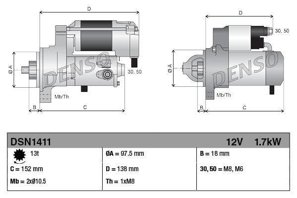 DENSO DSN1411 Starter Motor - Compatible with Range Rover Sport & Evoque 2.0D — Starting & Charging