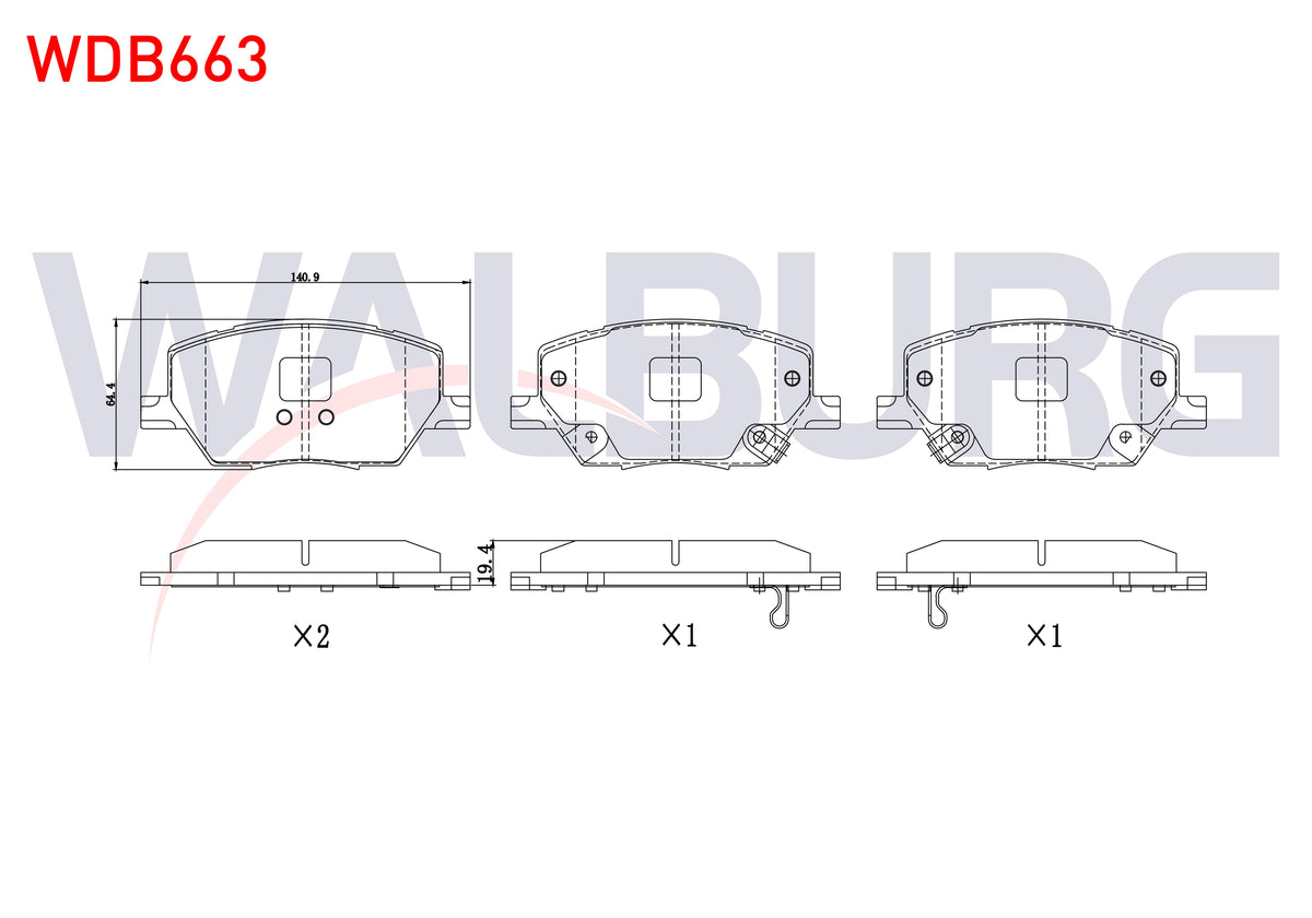 WALBURG WDB663 Brake Pad Front with Wear Indicator Fiat 500X 1.4 2014-/ Fiat 500X 1.6 2014-/ Jeep Renegade (Bu) 1.6 Crd 2014-/ Renegade (Bu) 2.0 Crd 2014-/ Compass 1.6 2017-/ Compass 2.0 2017-/ Alfa Romeo