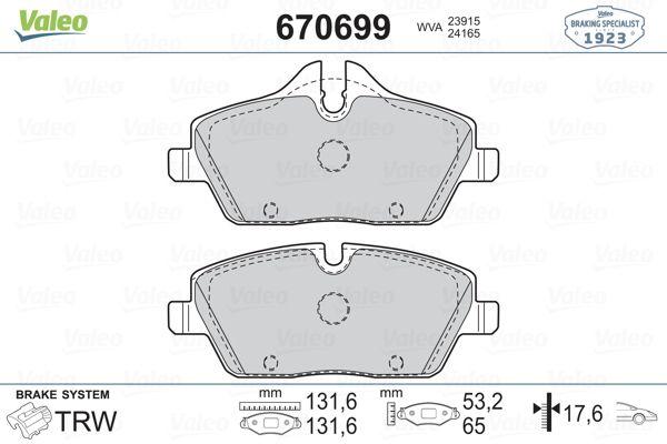 Valeo 670699 Brake Pad Front BMW E87/E90 1.16/3.16 Mini R55/R56/R57/R58/F54 — Brake Pads