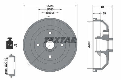 Textar 94022300 Brake Drum Opel Corsa B /Tigra A ABS Li — Brake Rotors & Drums