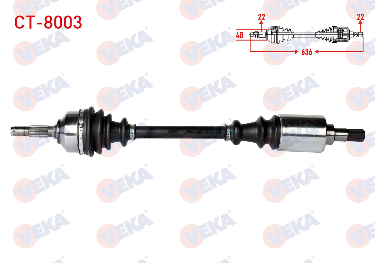 Veka CT-8003 Complete Axle Left Front Citroen C3 (Fc) 1.4 HDi 70Hp with Spring Type Ma Transmissio — Axles, CV Joints & Boots