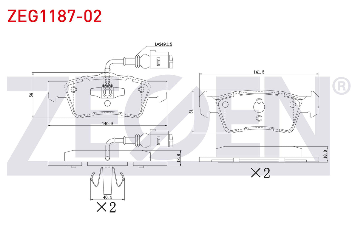 Zegen ZEG1187-02 Brake Pad Rear with Connector Volkswagen Touareg (7La,7L6 — Brake Pads