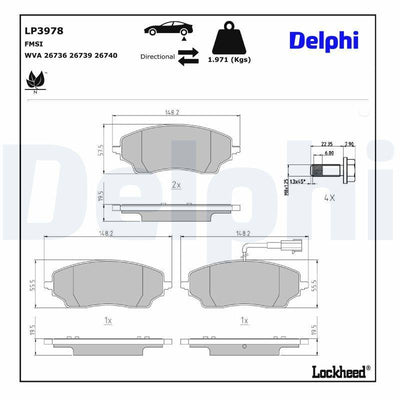 Delphi LP3978 Brake Pad Rear 22 > Ducato-Jumper 2.2D — Brake Pads