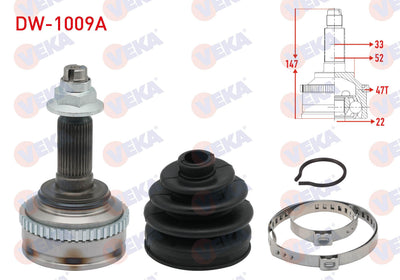 Veka DW-1009A CV Joint Left-Right Front Outer Chevrolet Lacetti (J200) 1.4i 16V with ABS 47 Outer — Axles, CV Joints & Boots
