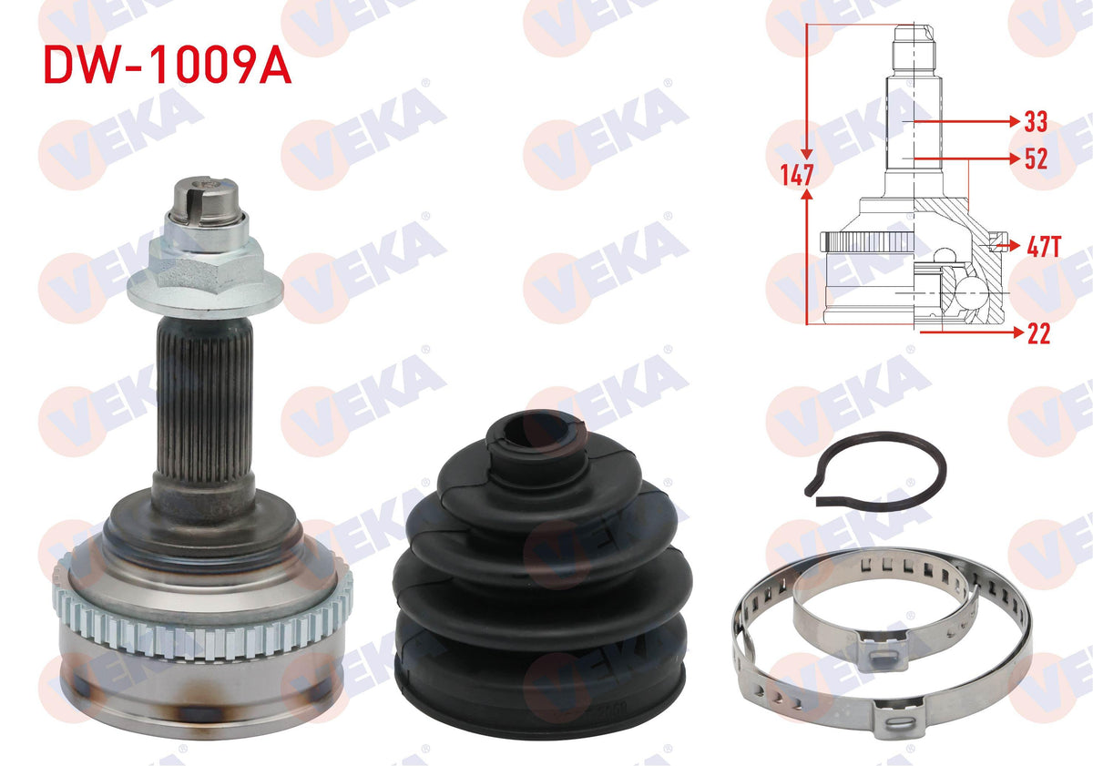 Veka DW-1009A CV Joint Left-Right Front Outer Chevrolet Lacetti (J200) 1.4i 16V ABS li 47 Outer 33 — Axles, CV Joints & Boots