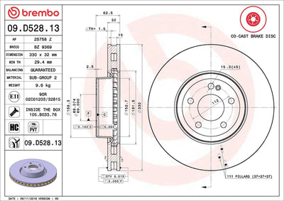 Brembo 09D52813 Brake Disc Front Mercedes W205 S205 C205 A205 W213 S213 C238 A238 X253 C253 — Brake Rotors & Drums